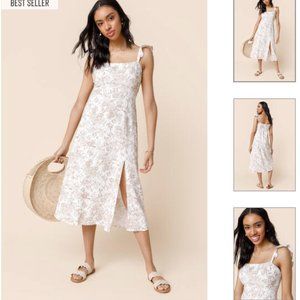 NWT Ariana Ruffle Strap Linen Floral Midi Dress, L
